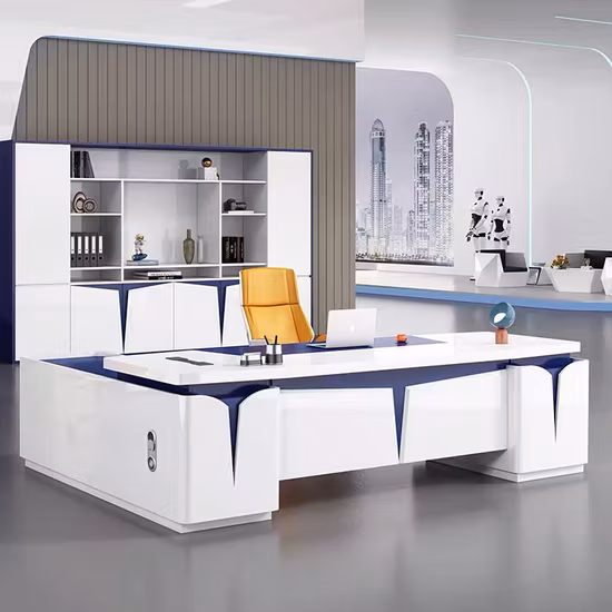 Scrivania da ufficio bianca di nuovo design di lusso, scrivania direzionale in legno per mobili da ufficio CEO